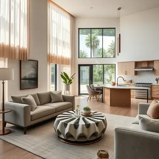 Modern open-concept living space in Westside CA with natural light, sophisticated decor, and seamless indoor-outdoor flow.