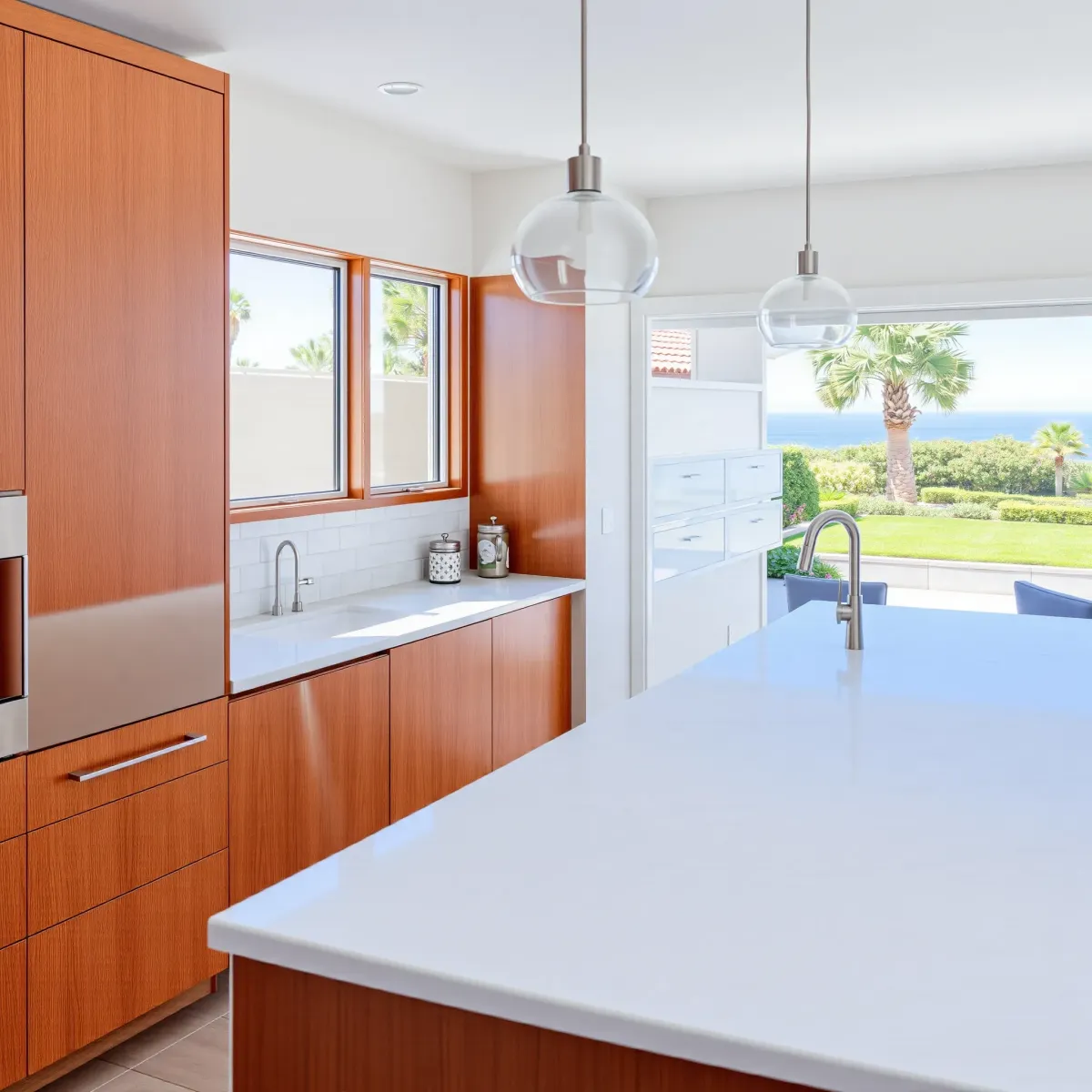 Modern remodeled Westminster kitchen with sleek cabinetry, granite countertops, stainless steel appliances, and natural light.