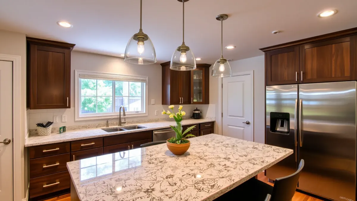 Modern Santa Anita Park kitchen with sleek cabinetry, granite countertops, stainless appliances, hardwood floors, and natural light.