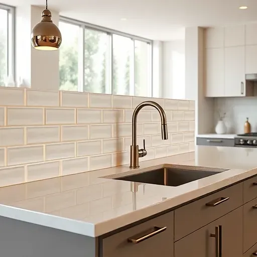 Modern Los Angeles kitchen with sleek glossy subway tiles, seamless grout lines, natural sunlight, and contemporary design.