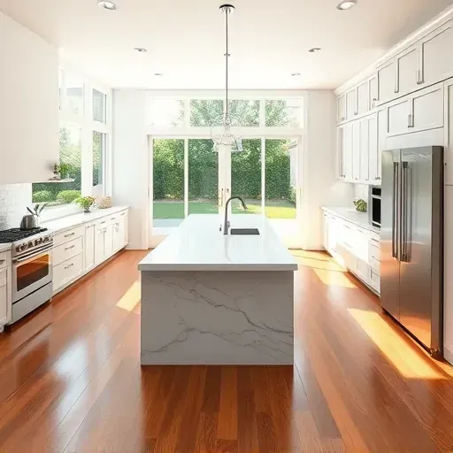 Remodeled Westside CA kitchen featuring sleek quartz countertops, polished hardwood, and modern design elements.