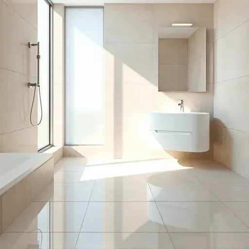 Completed modern Los Angeles bathroom with sleek large-format porcelain tiles, natural light, and polished fixtures