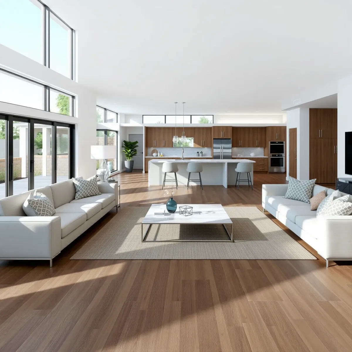 Modern South Coast Metro home interior with spacious living area, high-end finishes, natural light, sleek kitchen, and stylish decor.