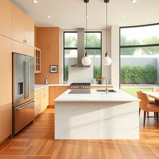 Modern Mission Viejo kitchen renovation with sleek cabinets, elegant quartz countertops, and natural sunlight.