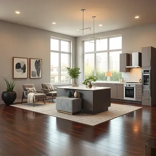 Modern open-concept living space in Mid-City CA with elegant decor, natural light, and sophisticated finishes.