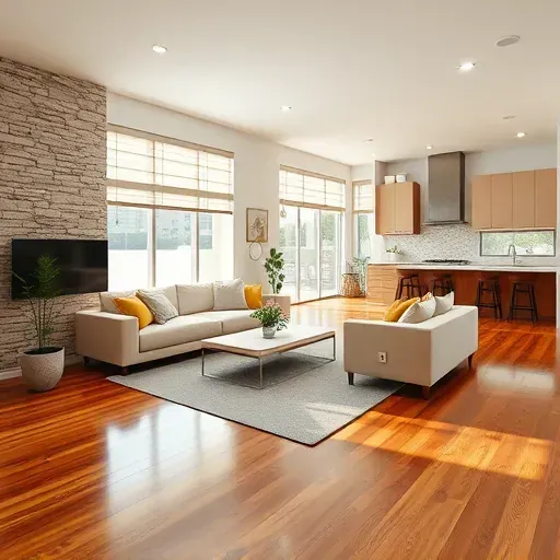 Modern living room remodeling in East Garden Grove with hardwood floors, natural light, and stylish decor features.