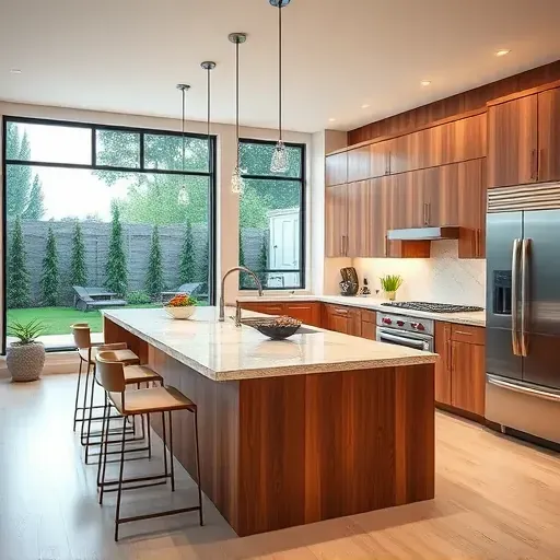 Modern kitchen remodel in Lake Forest CA featuring high-end appliances, spacious island, and vibrant decor.