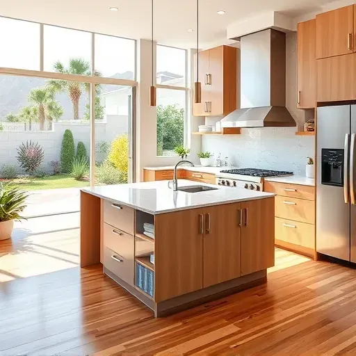 Remodeled Foothill Ranch kitchen with granite countertops stainless steel appliances custom wood cabinets and natural light