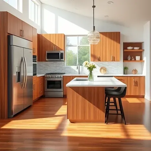 Stylish remodeled kitchen in Fountain Valley CA with quartz countertops, stainless appliances, and warm wood cabinetry.