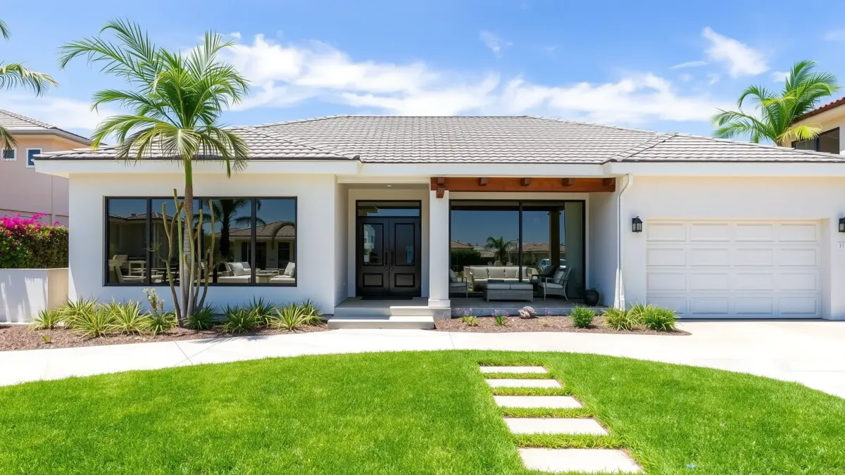 Newly renovated modern home in Aliso Viejo with sleek facade, lush landscaping, and picturesque hill views.