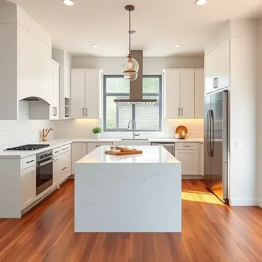 Modern remodeled kitchen in French Park CA with quartz countertops stainless appliances shaker cabinets Hardwood floors and natural light