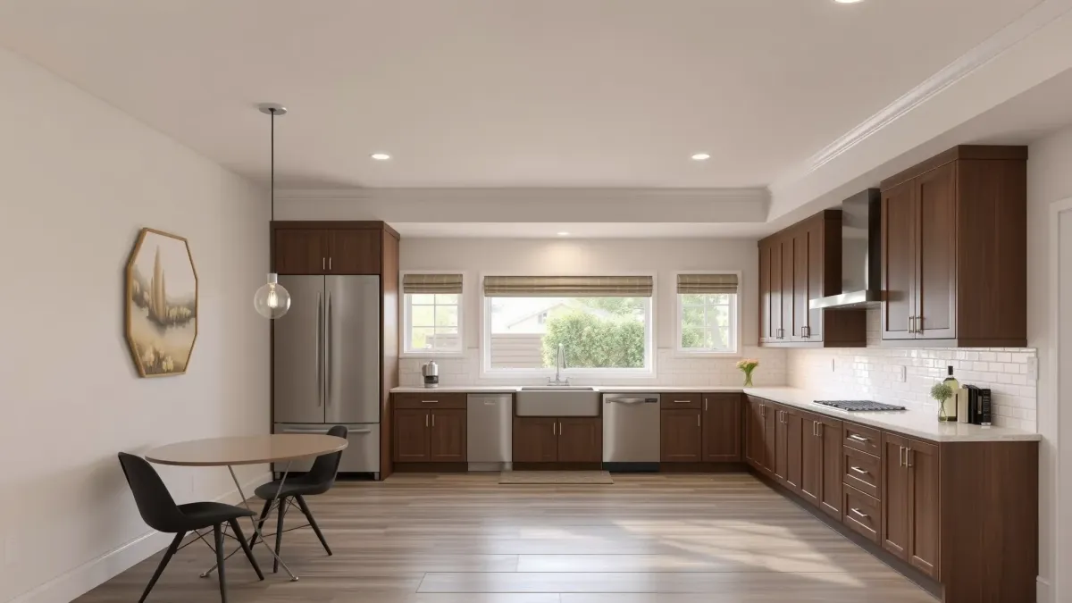 Renovated Bristol Manor home interior with modern finishes, spacious living area, large windows, and sleek kitchen details.