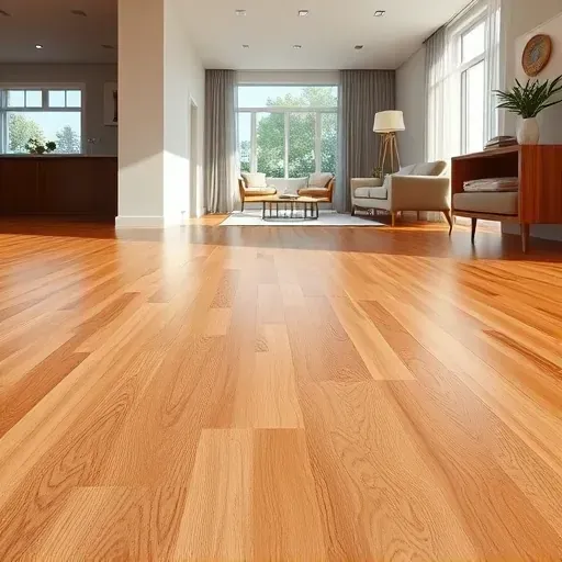 Freshly installed hardwood flooring in a modern living space with detailed wood grain, polished surface, and natural daylight.