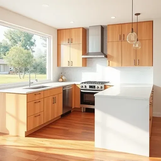 Recently renovated Foothill Ranch kitchen with modern cabinetry, quartz countertops, stainless steel appliances, hardwood floors, and large windows.