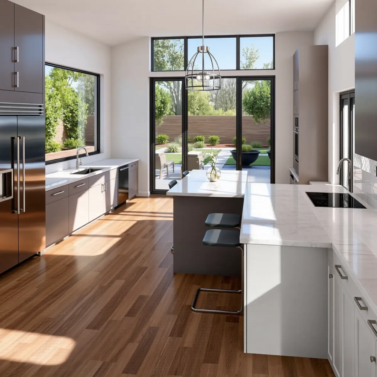 Beautiful modern kitchen in Riverview West, CA with sleek cabinetry, stylish countertops, and contemporary appliances.