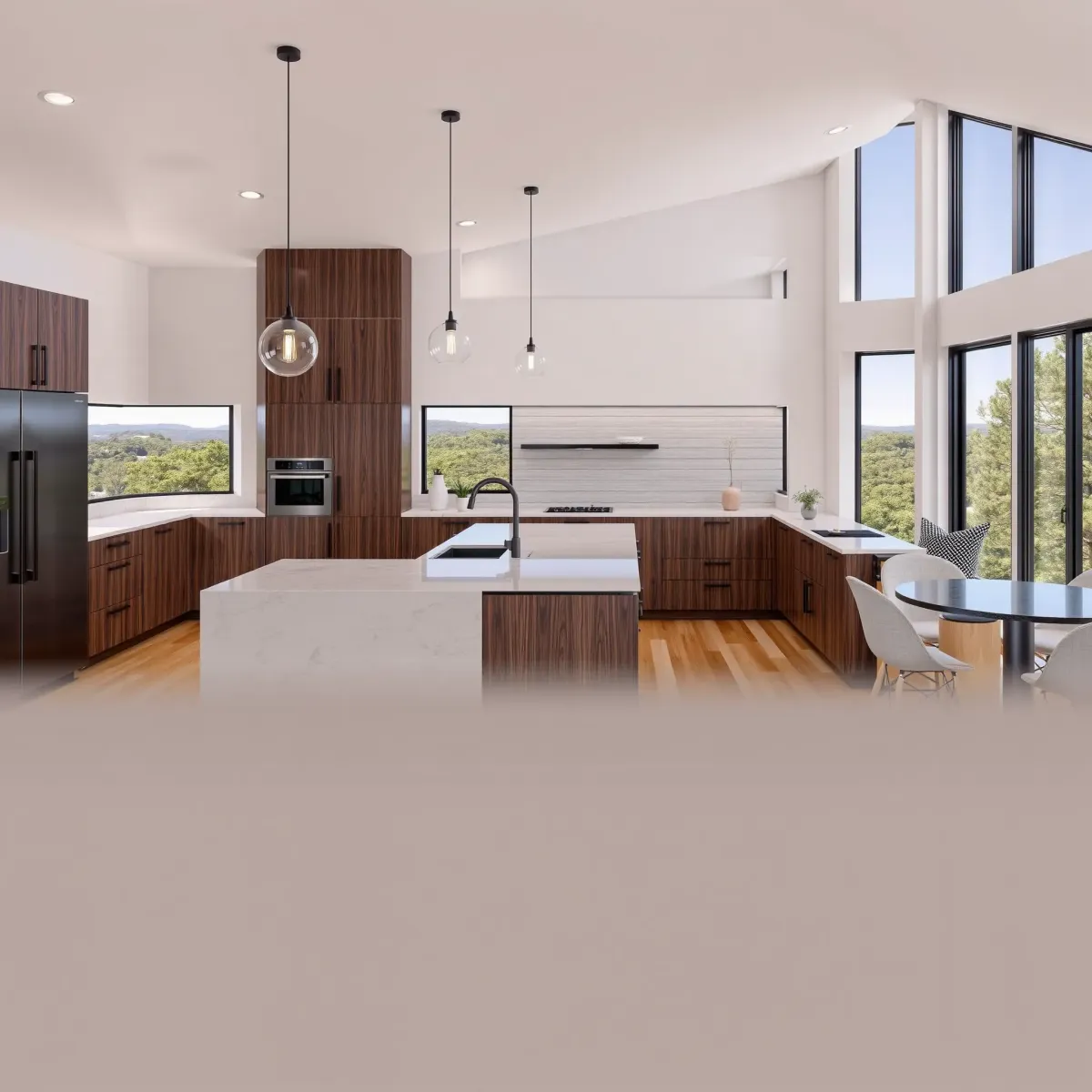 Modern kitchen in Mission Viejo with granite countertops, custom cabinetry, stainless steel appliances, and natural light.
