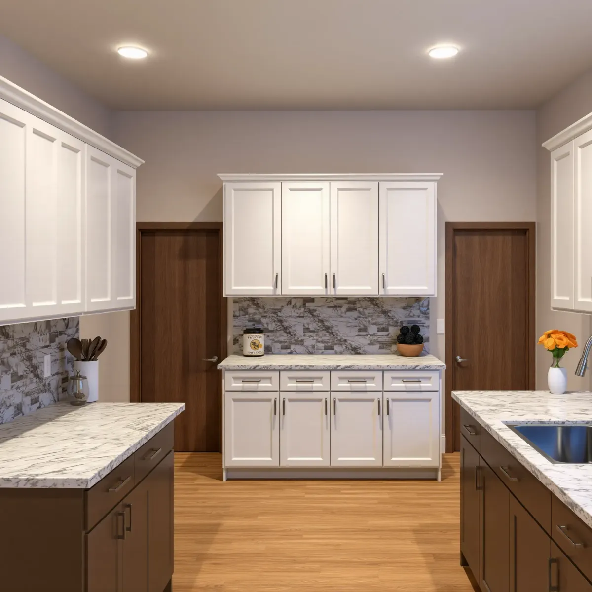 Modern Los Angeles kitchen with sleek cabinetry, island, and stylish decor during daytime.
