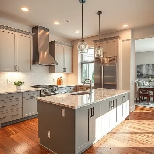 Modern kitchen in Aliso Viejo with sleek matte cabinets stainless steel appliances granite island and natural light