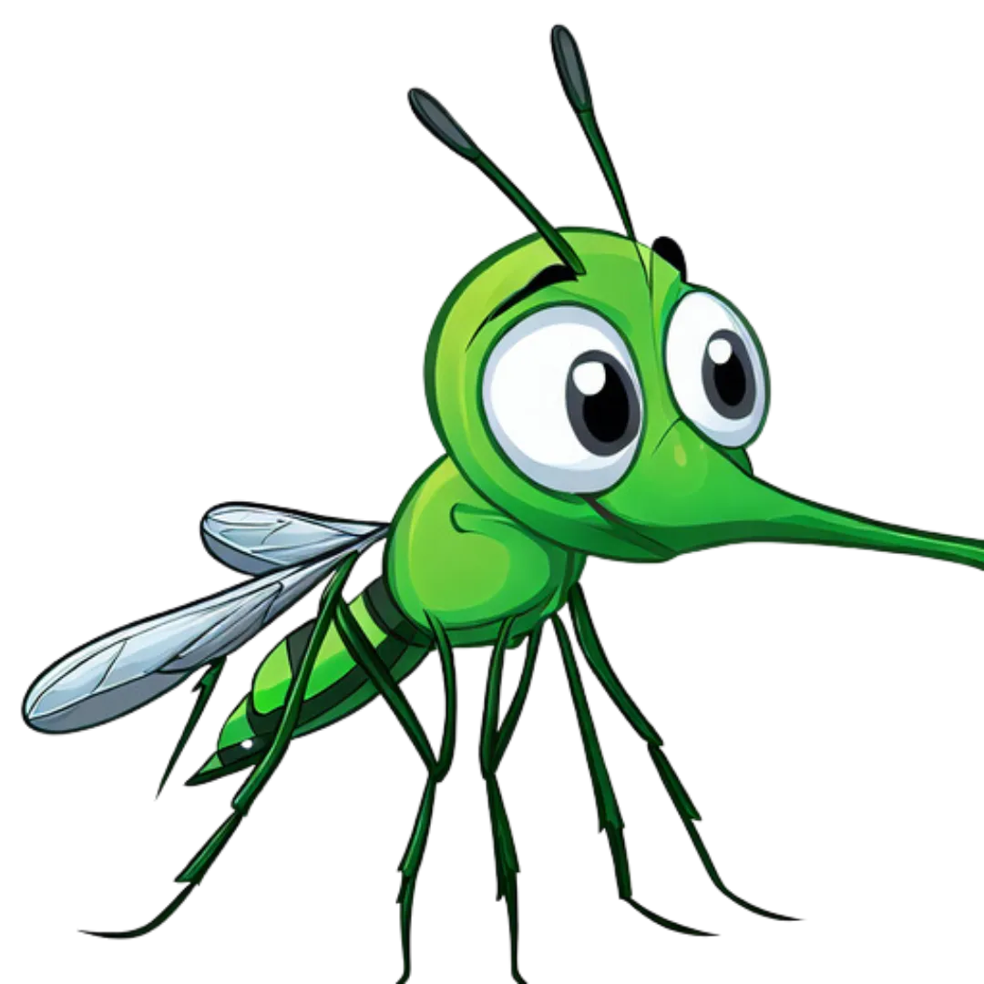 green cartoon of a mosquito