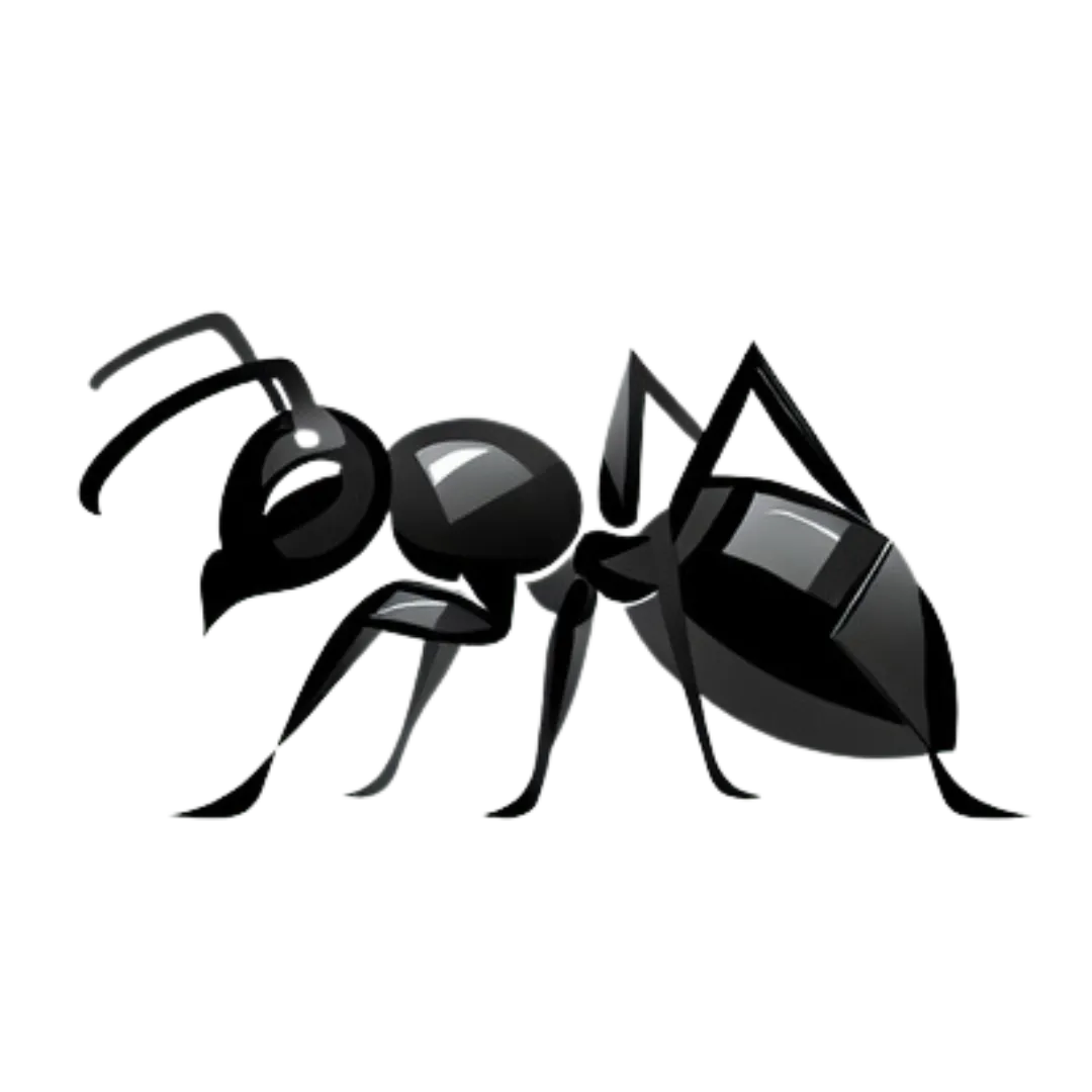 a black logo of an ant