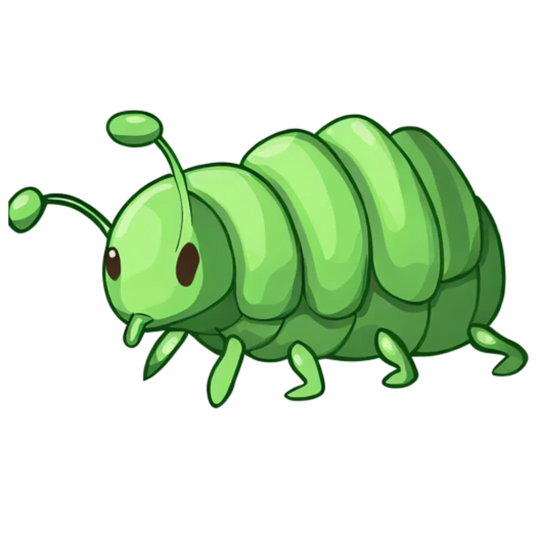 green cartoon of a sow bug