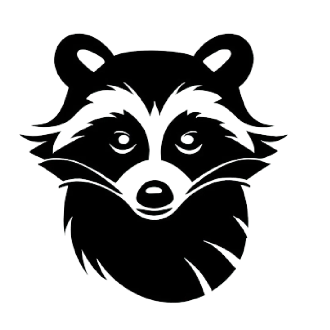 a black logo of a racoon