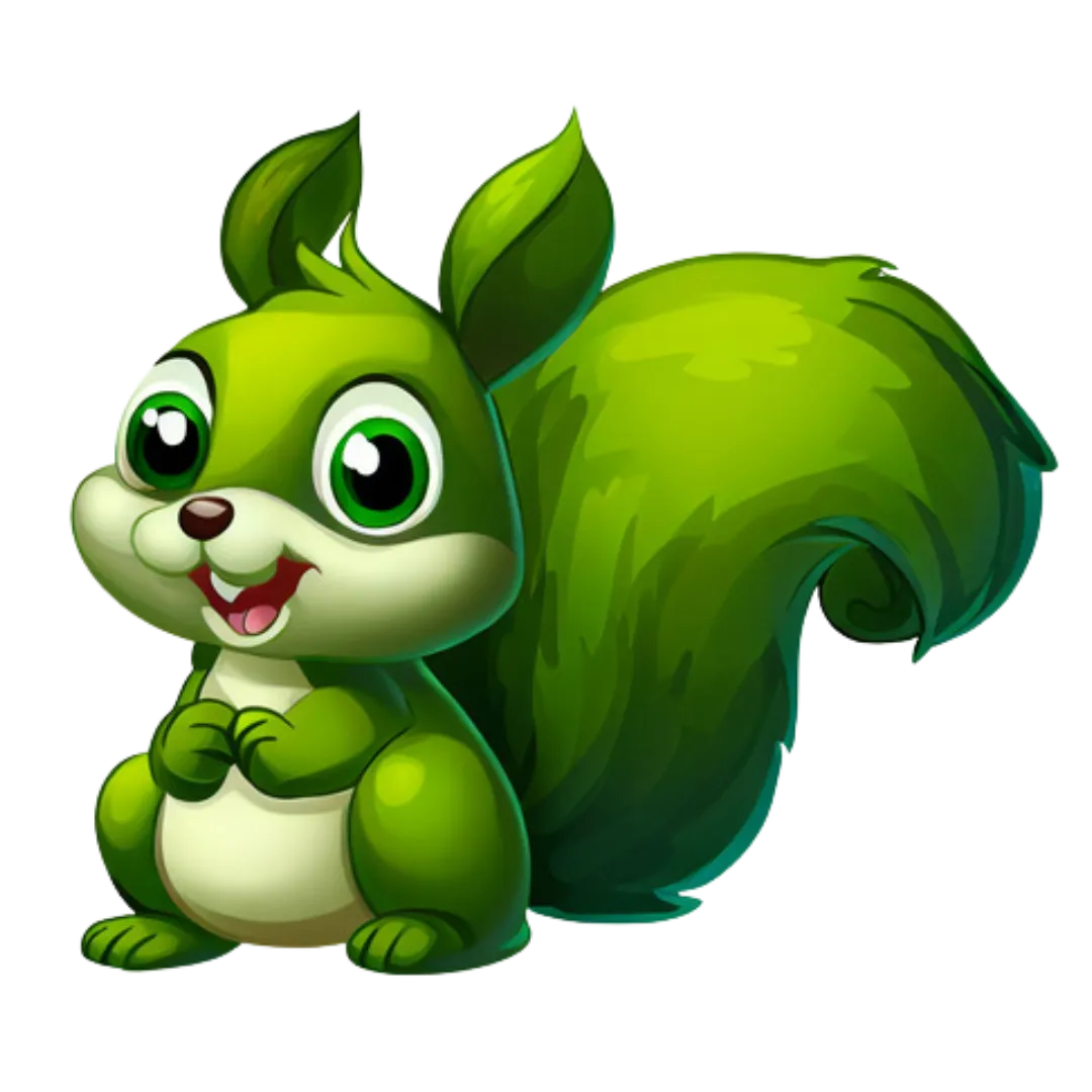 green cartoon of a squirrel