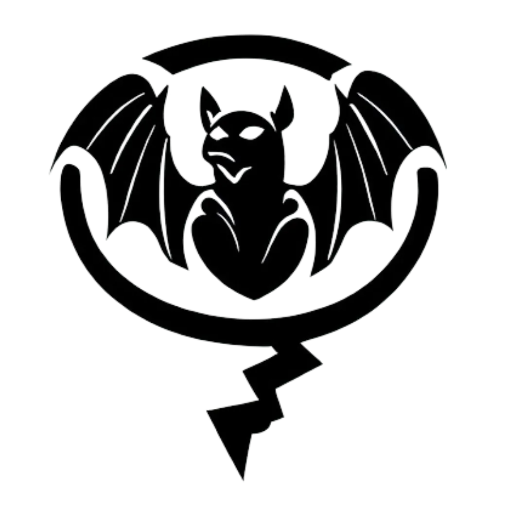 a black logo of a bat inside a lightning bolt