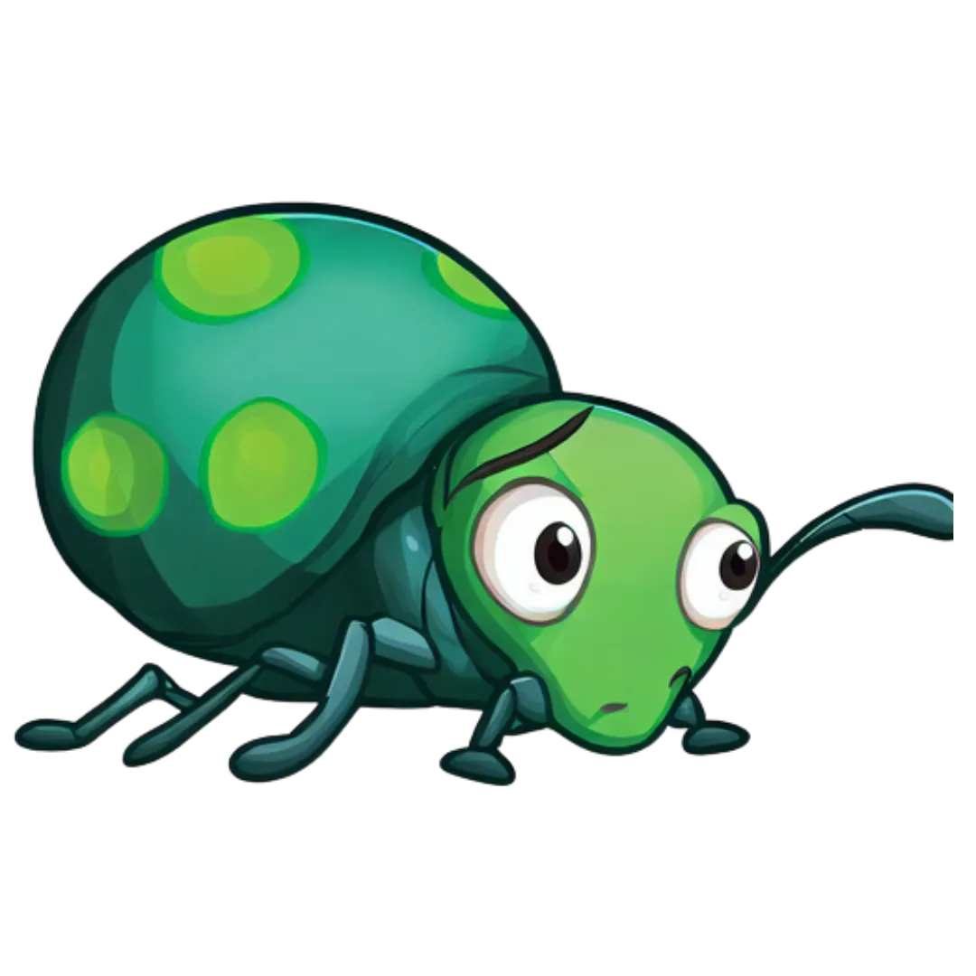 green cartoon of a bed bug
