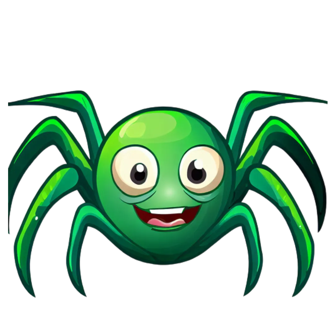 green cartoon of a spider