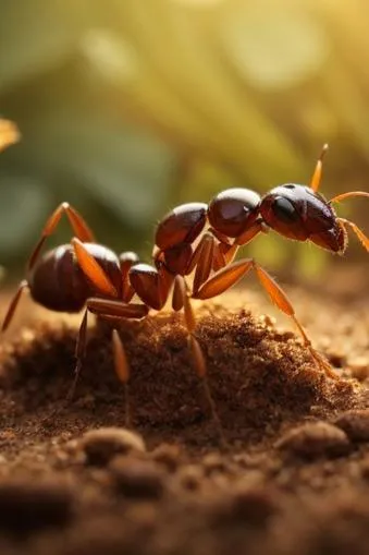 a close up photograph of an ant crawling up a tree branch