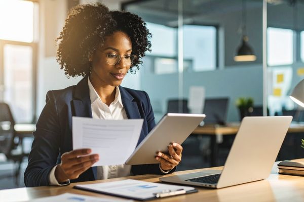 Professional reviewing documents on a tablet representing social media compliance UK 2026 for regulated organisations.