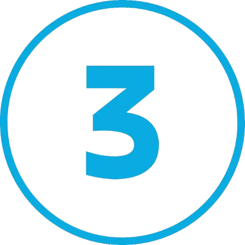 Número tres en círculo azul relacionado con etapas fitness