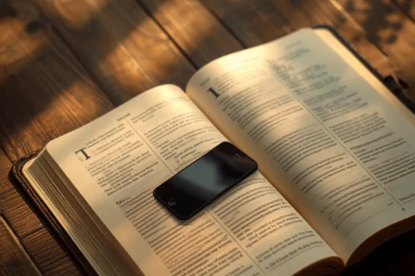 A phone lying face down beside an open Bible in soft morning light, symbolizing trading comparison for trust in God