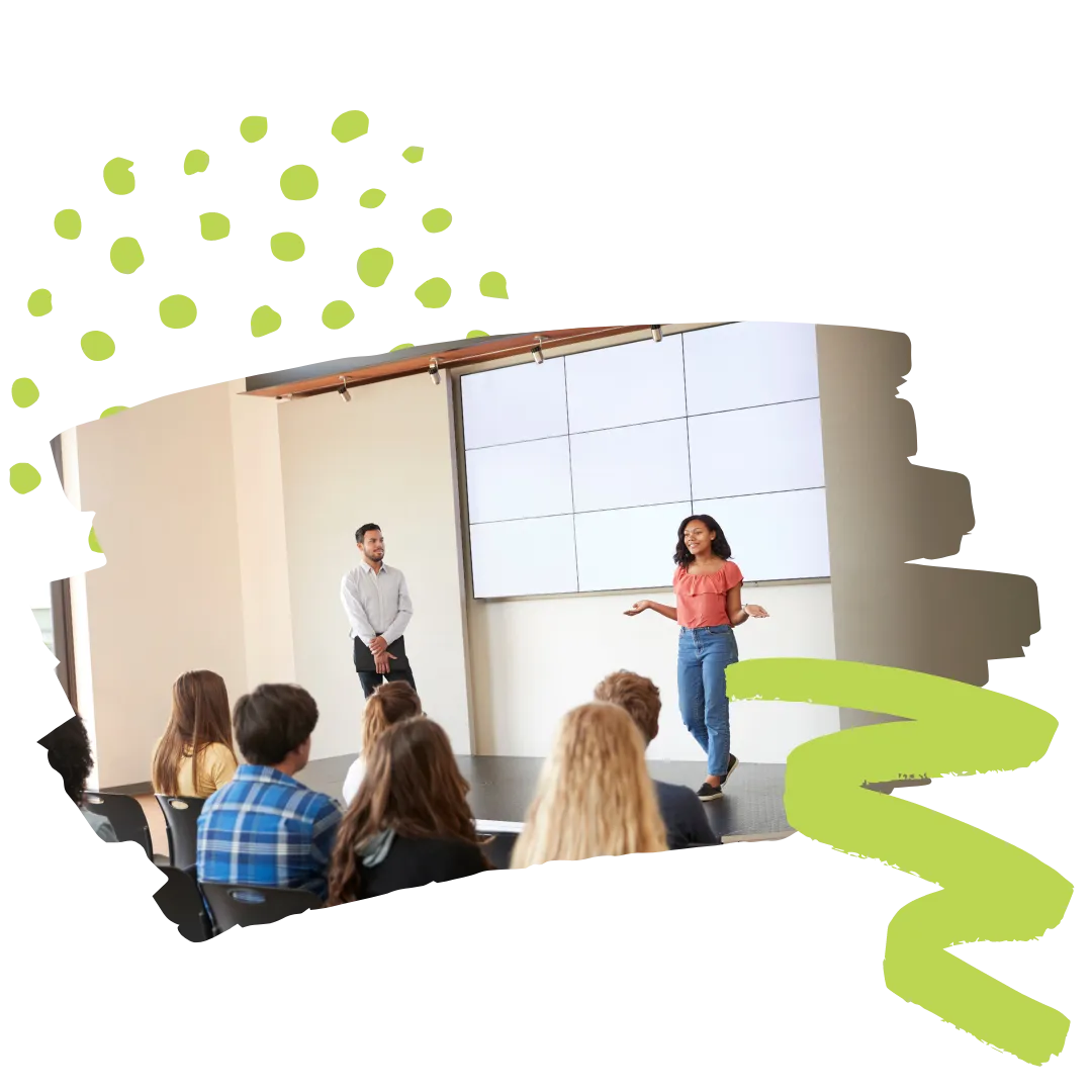 woman presenting in front of group using Storytelling with NLP for Maximum Impact