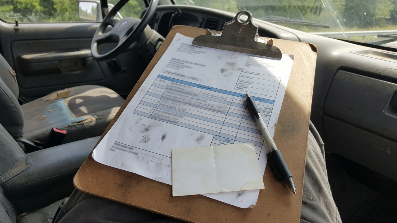 Owner handing a printed estimate to a homeowner on a porch