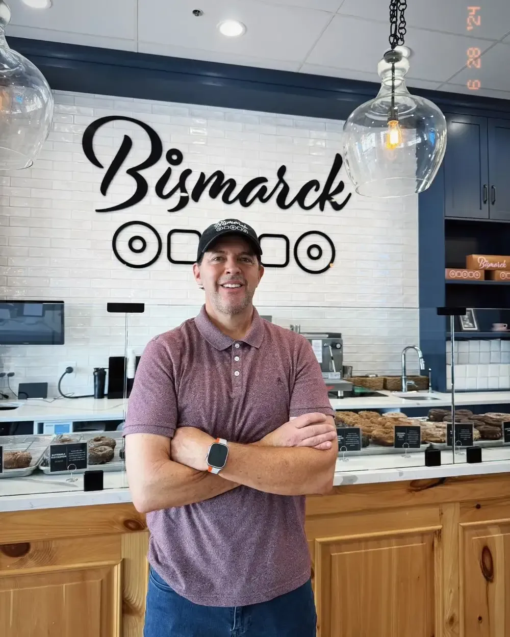 Bismarck Doughnuts bakery case and storefront displaying gluten-free products