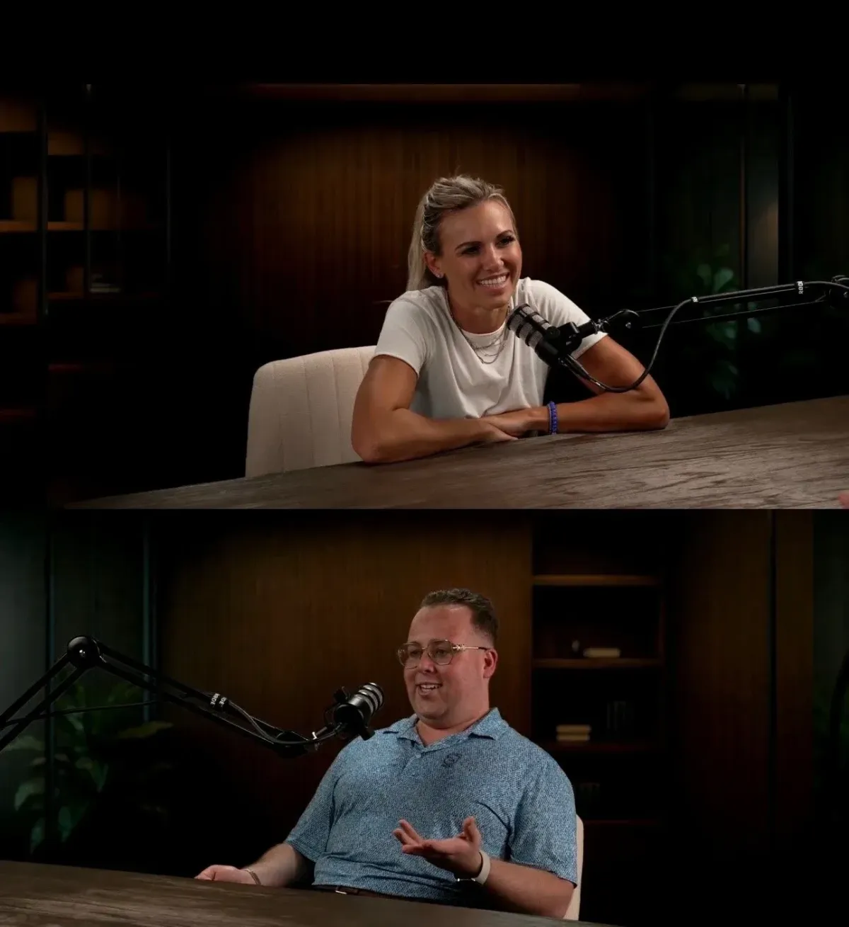 Holly Meyer Lucas and Jared Fried inside PodPlus Studios podcast studio in jupiter, florida