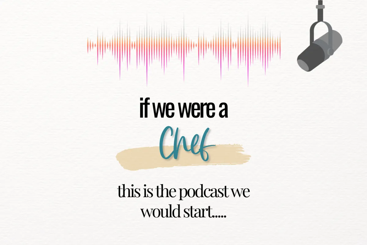 Behind the scenes of chef podcast recording with studio setup and lighting