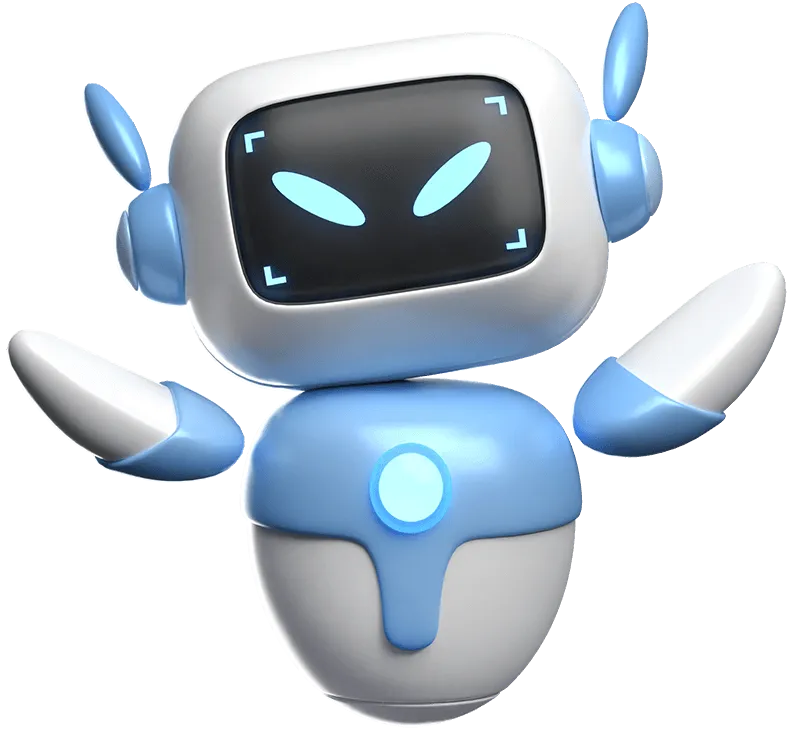 A blue animated robot icon