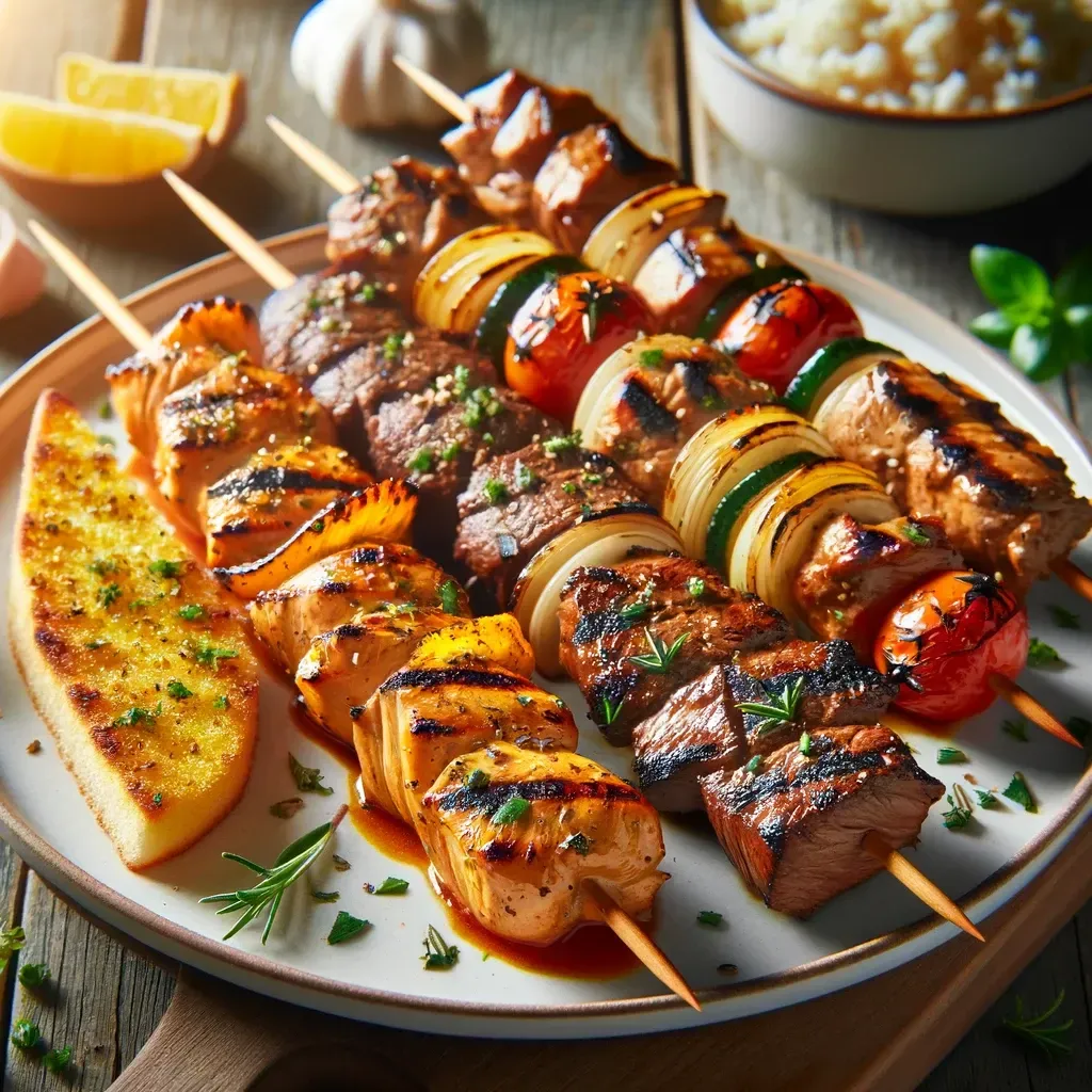 Juicy grilled skewers from Tropical Food Shack - Choose from chicken, pork, or steak with tangy BBQ sauce, Tampa's favorite Caribbean food truck treat.