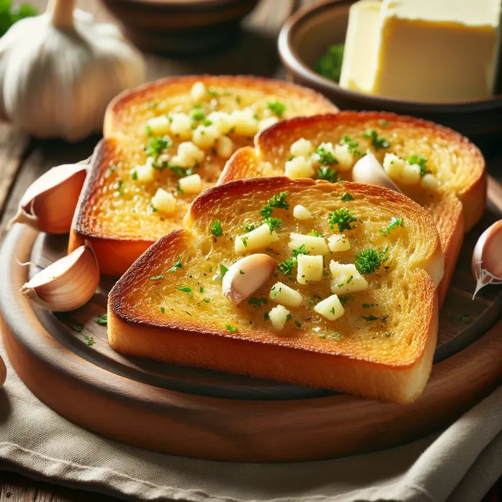 Crispy garlic toast side dish, the perfect addition to any meal at Tropical Food Shack, Tampa's go-to food truck.