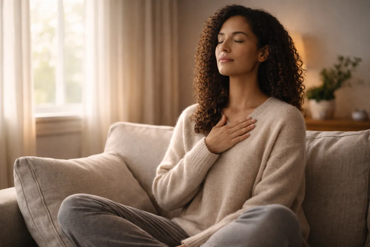 Calm person journaling and reflecting by a window