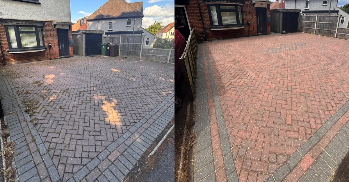 Crazy paving cleaning & Pressure Washing before & after in Sevenoaks, Kent - By Elevated Exterior