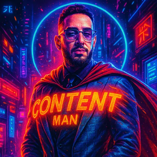 A confident small business owner stands in a modern studio, holding a camera and smiling, with video equipment and creative lighting in the background. The scene is vibrant, energetic, and conveys expertise in video production for brands.