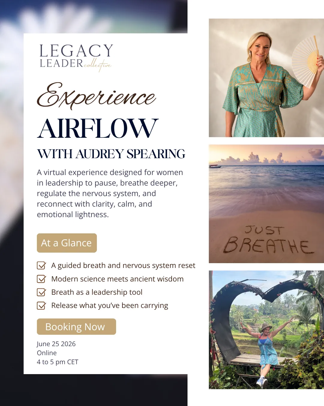 Portrait of Audrey Spearing, facilitator of the AIRFLOW™ virtual experience, smiling