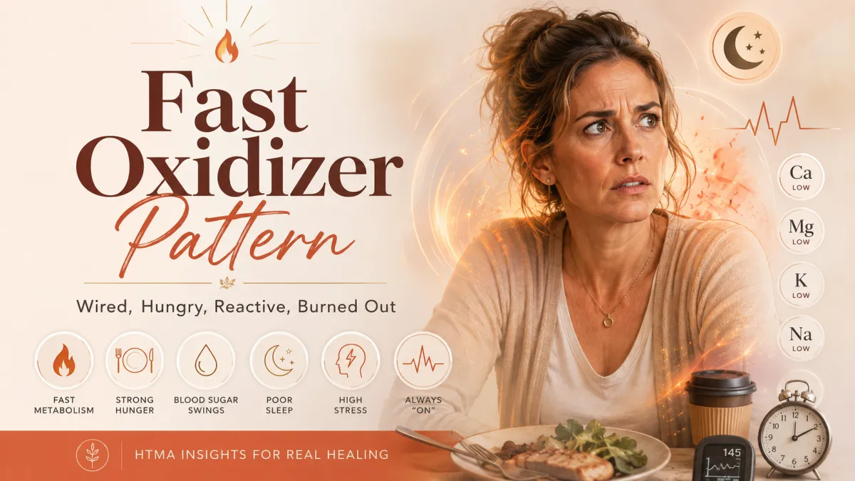 Fast Oxidizer Pattern on HTMA blog image showing a wired, restless woman with hunger, anxiety, reactivity, and burnout.
