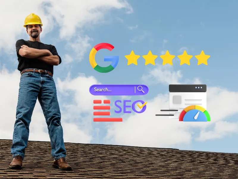 Roofer using Rodeo Marketing website to get leads on a job site