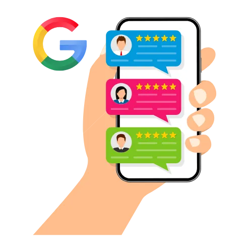 Mobile phone with 5-star Google reviews for a roofing company