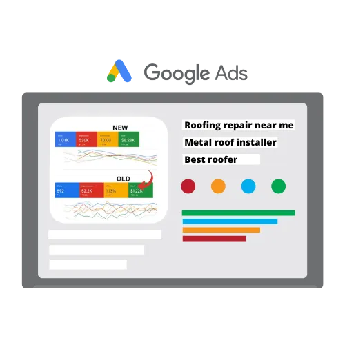 Google Ads dashboard targeting roofing leads in your area